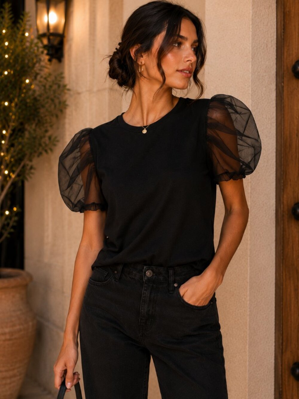 Express Black Puff Sleeve Blouse